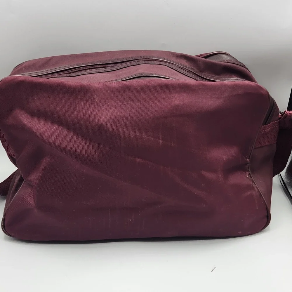 Vintage Pierre Cardin Burgundy Nylon Travel Duffle Gym Bag Made in Korea 15 Inch